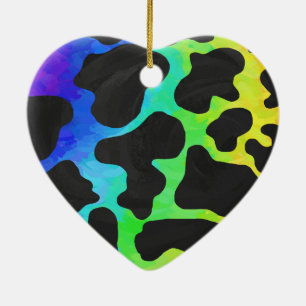 Cow Black and Rainbow Gifts Ceramic Ornament