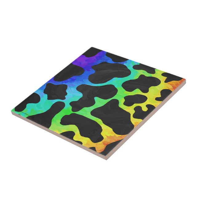 Cow Black and Rainbow Gifts Ceramic Tile (Side)
