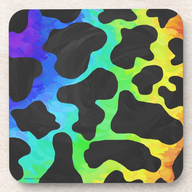 Cow Black and Rainbow Gifts Drink Coaster (Front)