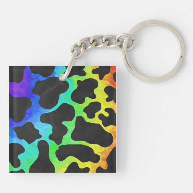 Cow Black and Rainbow Gifts Keychain (Back)