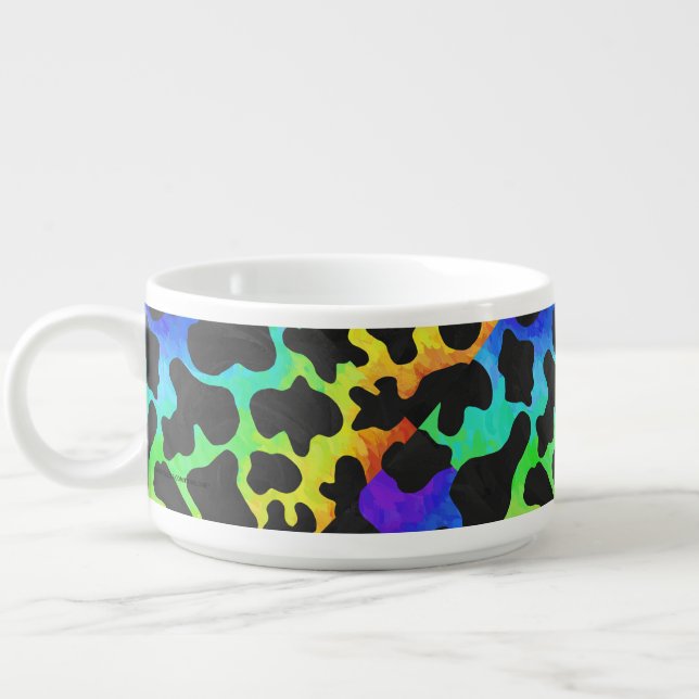 Cow Black and Rainbow Print Bowl (Right)