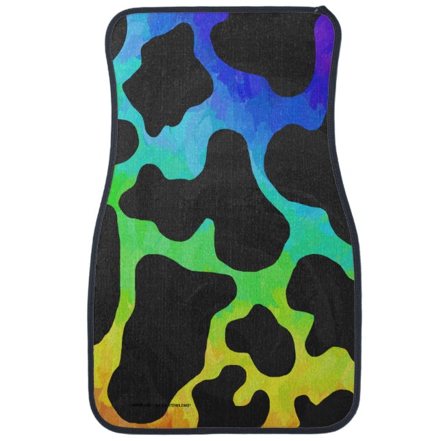 Cow Black and Rainbow Print Car Floor Mat (Front)