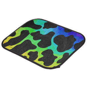 Cow Black and Rainbow Print Car Floor Mat