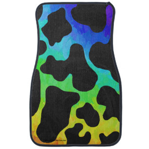 Cow Black and Rainbow Print Car Mat
