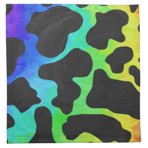 Cow Black and Rainbow Print Cloth Napkin