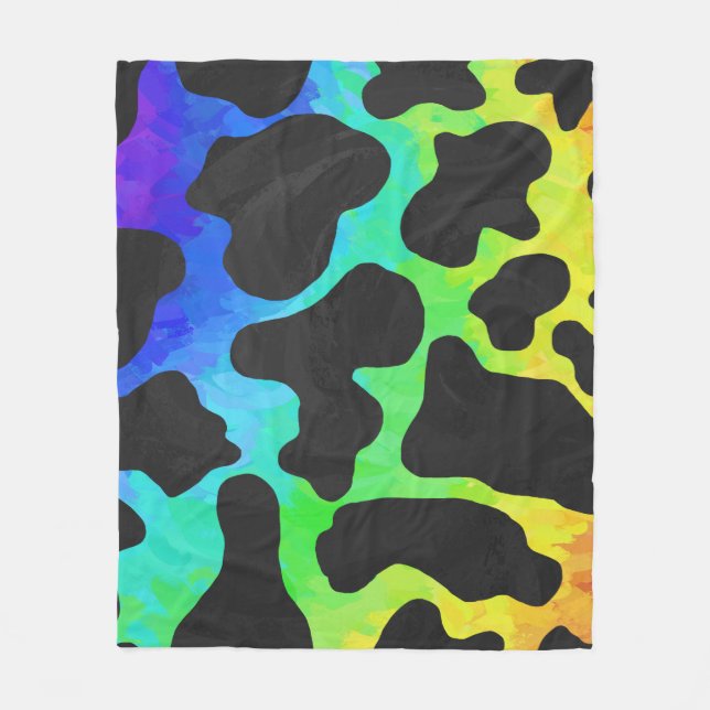 Cow Black and Rainbow Print Fleece Blanket (Front)