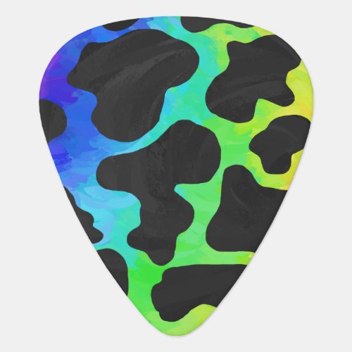 Cow Black and Rainbow Print Guitar Pick