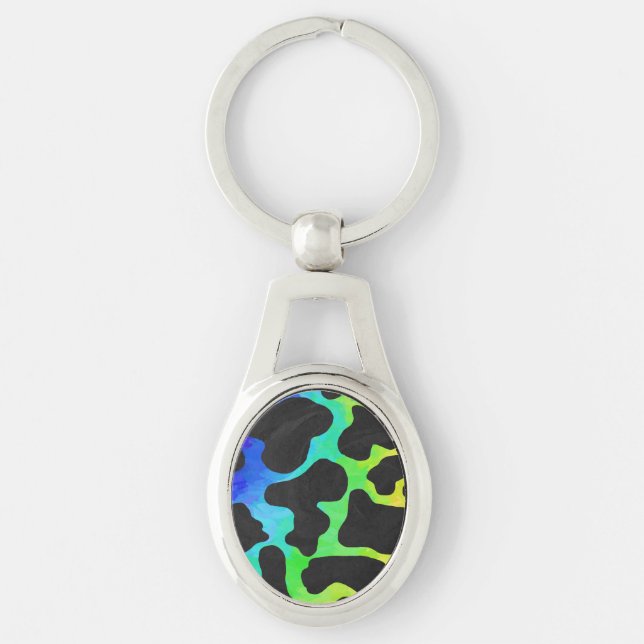 Cow Black and Rainbow Print Keychain (Front)