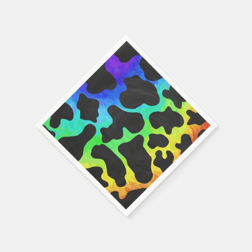 Cow Black and Rainbow Print Paper Napkins