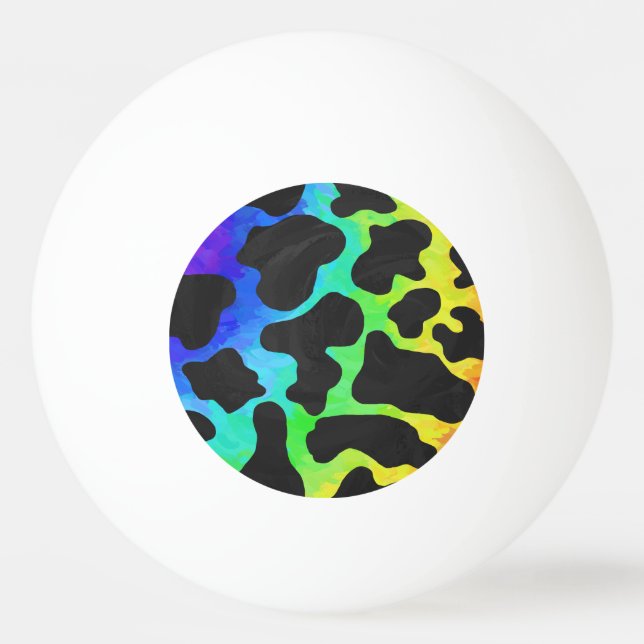 Cow Black and Rainbow Print Ping-Pong Ball (Front)