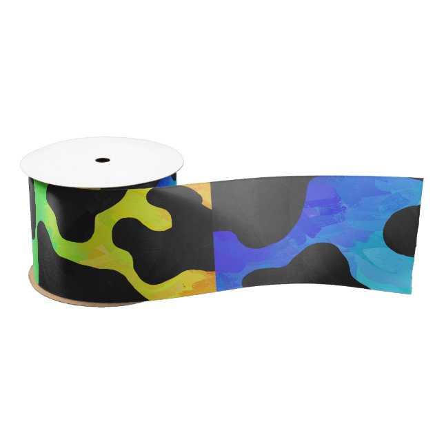 Cow Black and Rainbow Print Satin Ribbon (Spool)