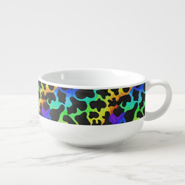 Cow Black and Rainbow Print Soup Mug (Left)