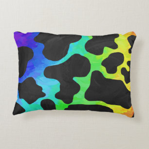 Cow Black and Rainbow Stuff Decorative Pillow