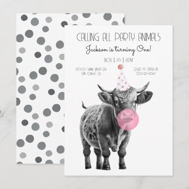 Cow black and white Birthday Invitation (Front/Back)