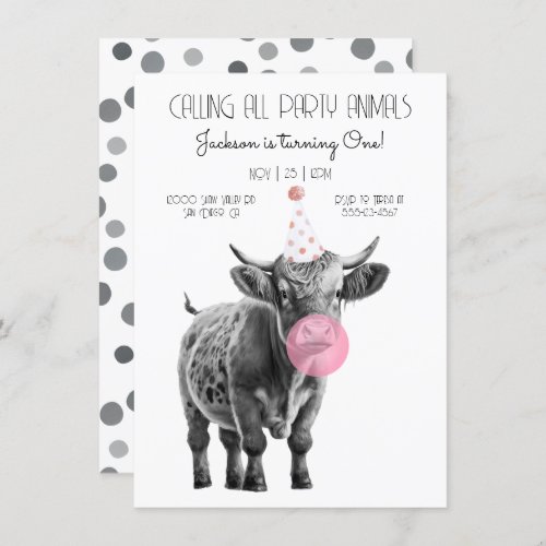 Cow black and white Birthday Invitation
