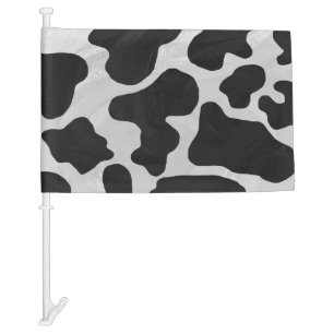 Cow Black and White Print Car Flag