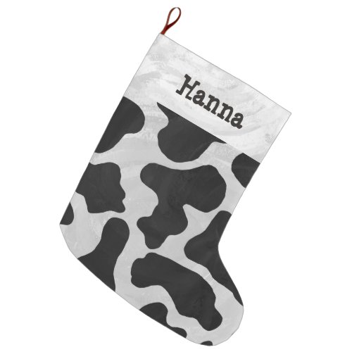 Cow Black and White Print Large Christmas Stocking