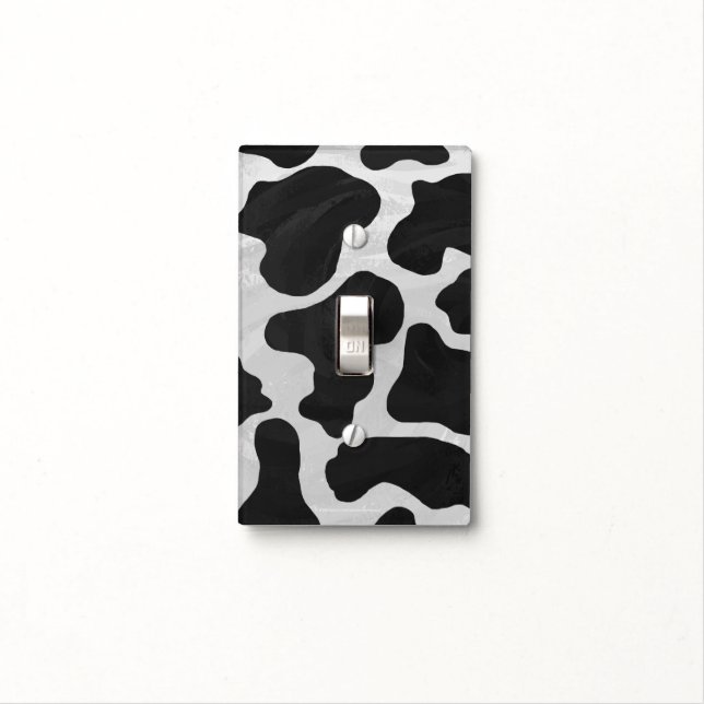 Cow Black and White Print Light Switch Cover (In Situ)