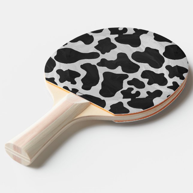 Cow Black and White Print Ping-Pong Paddle (Front Angle)