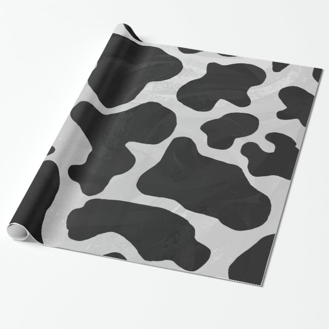 Cow Black and White Print Wrapping Paper (Unrolled)