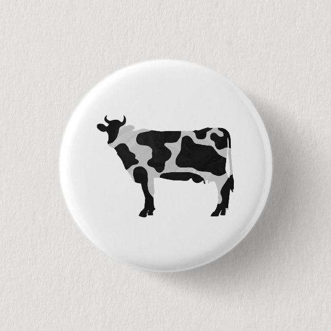 Cow Black and White Silhouette Button (Front)