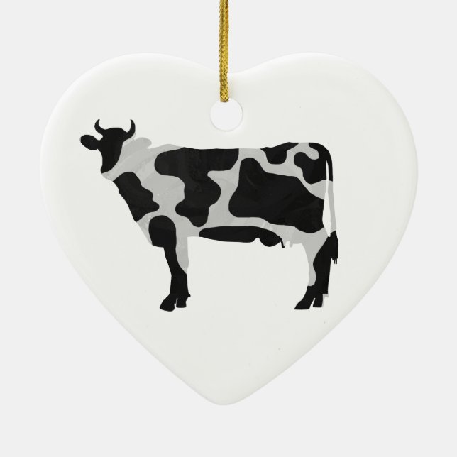 Cow Black and White Silhouette Ceramic Ornament (Back)
