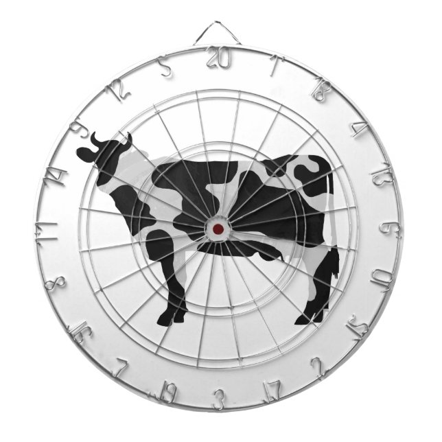 Cow Black and White Silhouette Dart Board (Front)