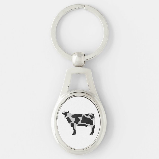 Cow Black and White Silhouette Keychain (Front)
