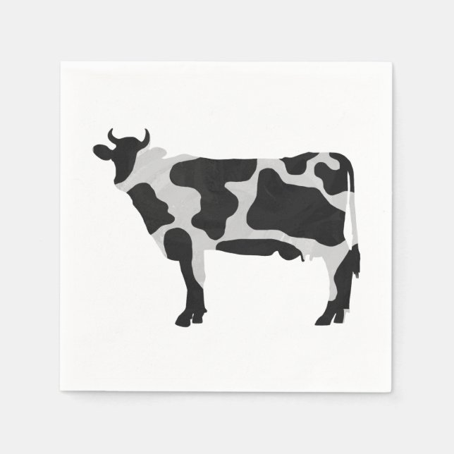 Cow Black and White Silhouette Paper Napkins (Front)