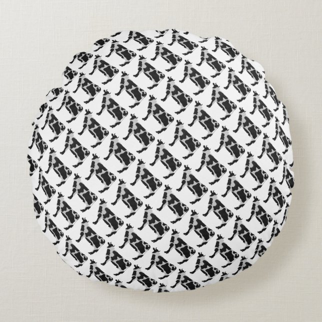 Cow Black and White Silhouette Round Pillow (Front)