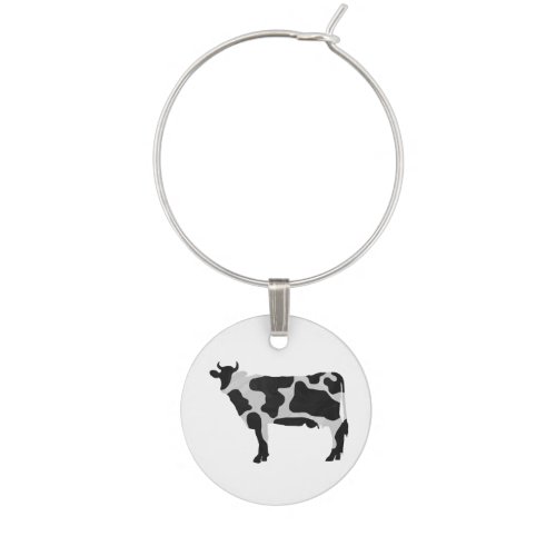 Cow Black and White Silhouette Wine Charm