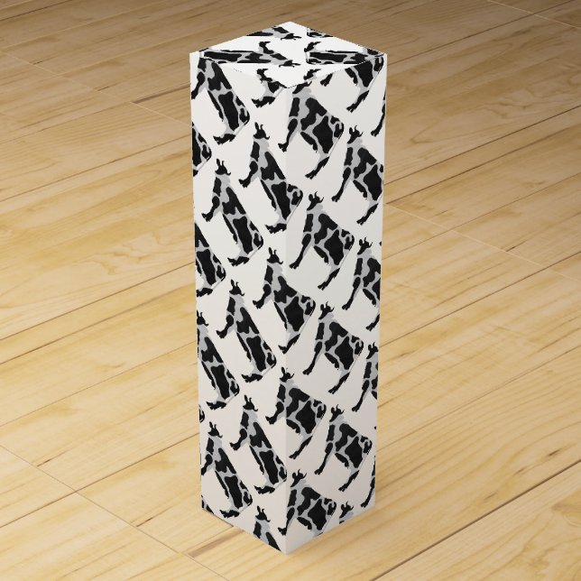 Cow Black and White Silhouette Wine Gift Box (Front)