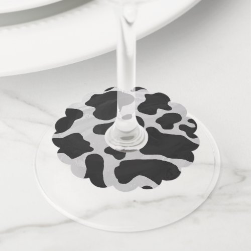 Cow Black and White Spots Wine Skirts Wine Glass Tag