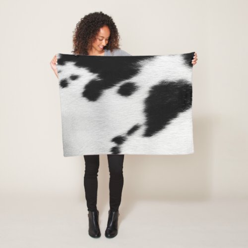 Cow Black White Fur Spots Rustic  Fleece Blanket