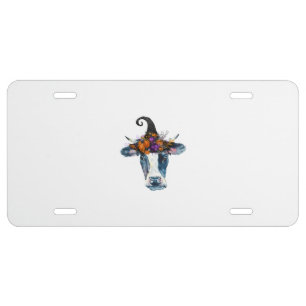 Cow Black White Halloween Witch License Plate