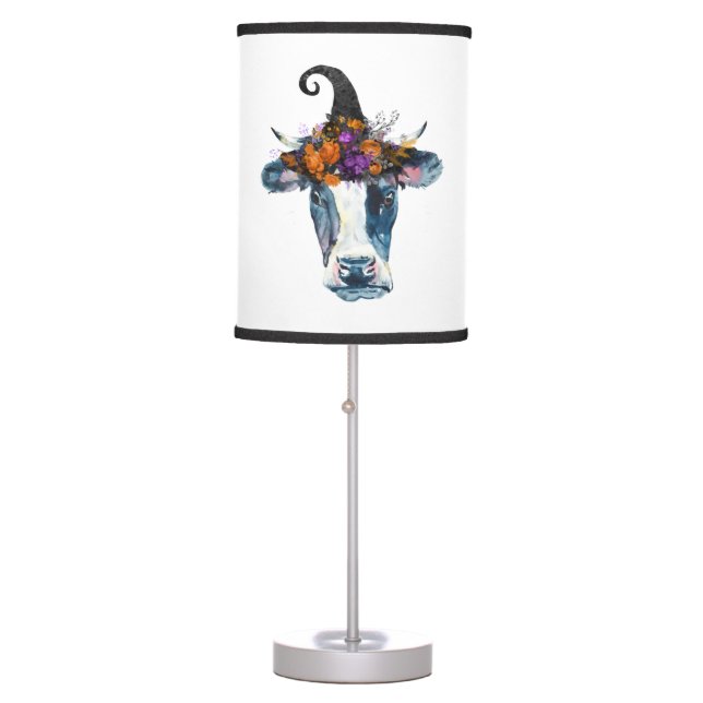 Cow Black White Halloween Witch Table Lamp (Front)