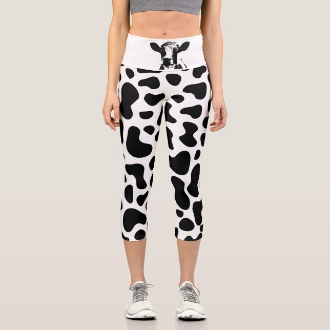 cow black white spots capri leggings (Front)