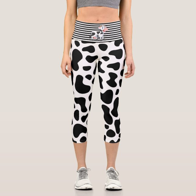 cow black white spots capri leggings (Front)
