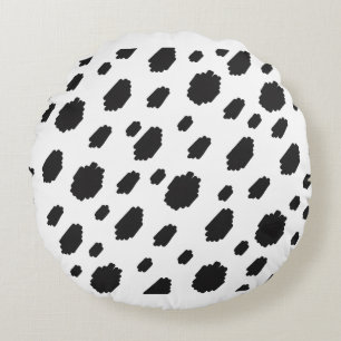 Cow Black White Spots Fur Round Pillow