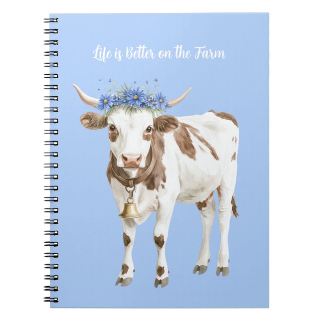 Cow Blue Flowers Notebook (Front)