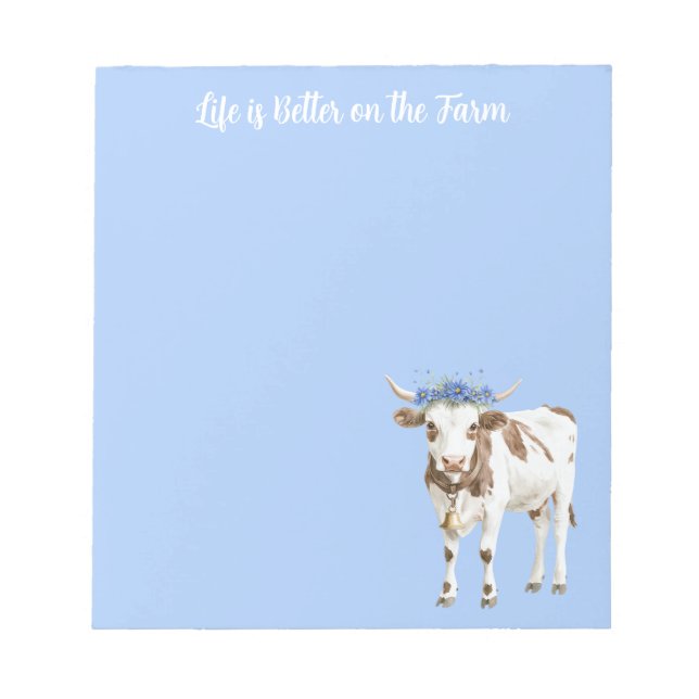 Cow Blue Flowers Notepad (Front)