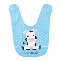 Cow Blue Polka Dot Personalized Boy Baby Bib