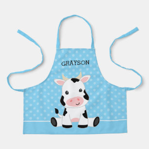 Cow Blue Polka Dot Personalized Kids Apron
