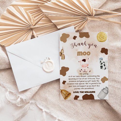 Cow Boho Rustic Baby Shower Thank You Card