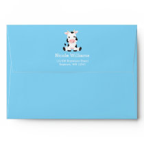 Cow Boy Baby Shower Blue Return Address Envelope