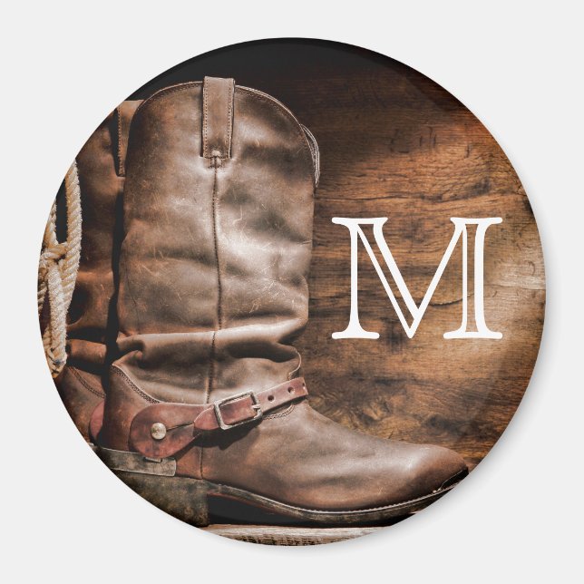 Cow Boy Boots Spur Country Monogram Initial Magnet (Front)