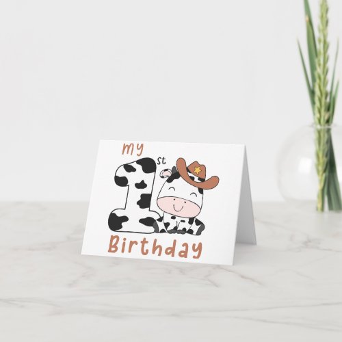 Cow Boy First Birthday  Invitation