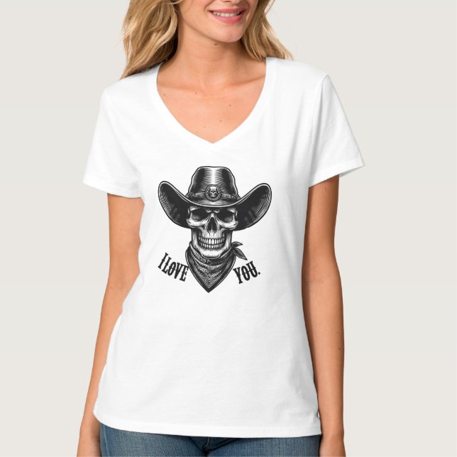 Cow Boy Western Halloween Ghost I Love You T Shirt (Front)