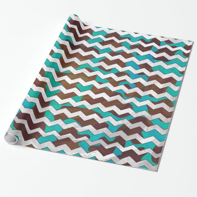 Cow Brown and Teal Chevron Wrapping Paper (Unrolled)
