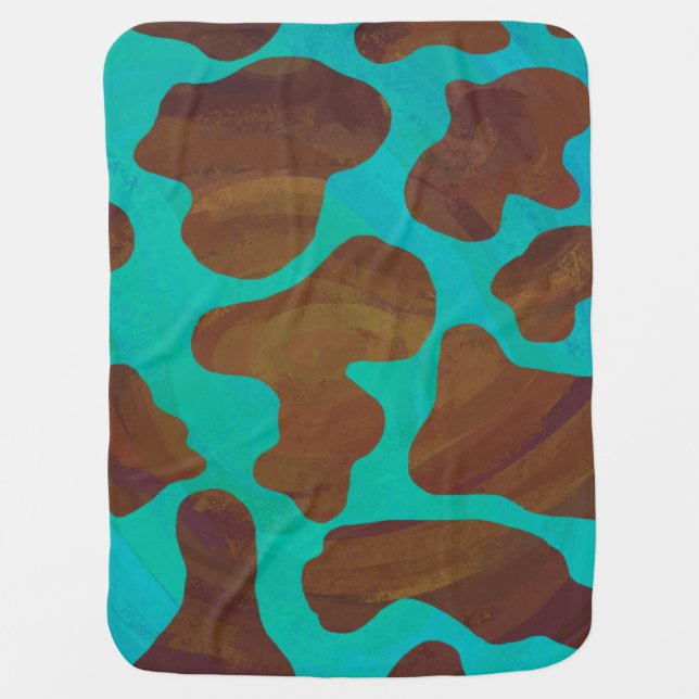 Cow Brown and Teal Print Baby Blanket (Front)